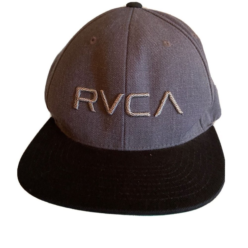 RVCA Gray & Black Snapback Hat With Embroidered Logo Adjustable Fit Made From...